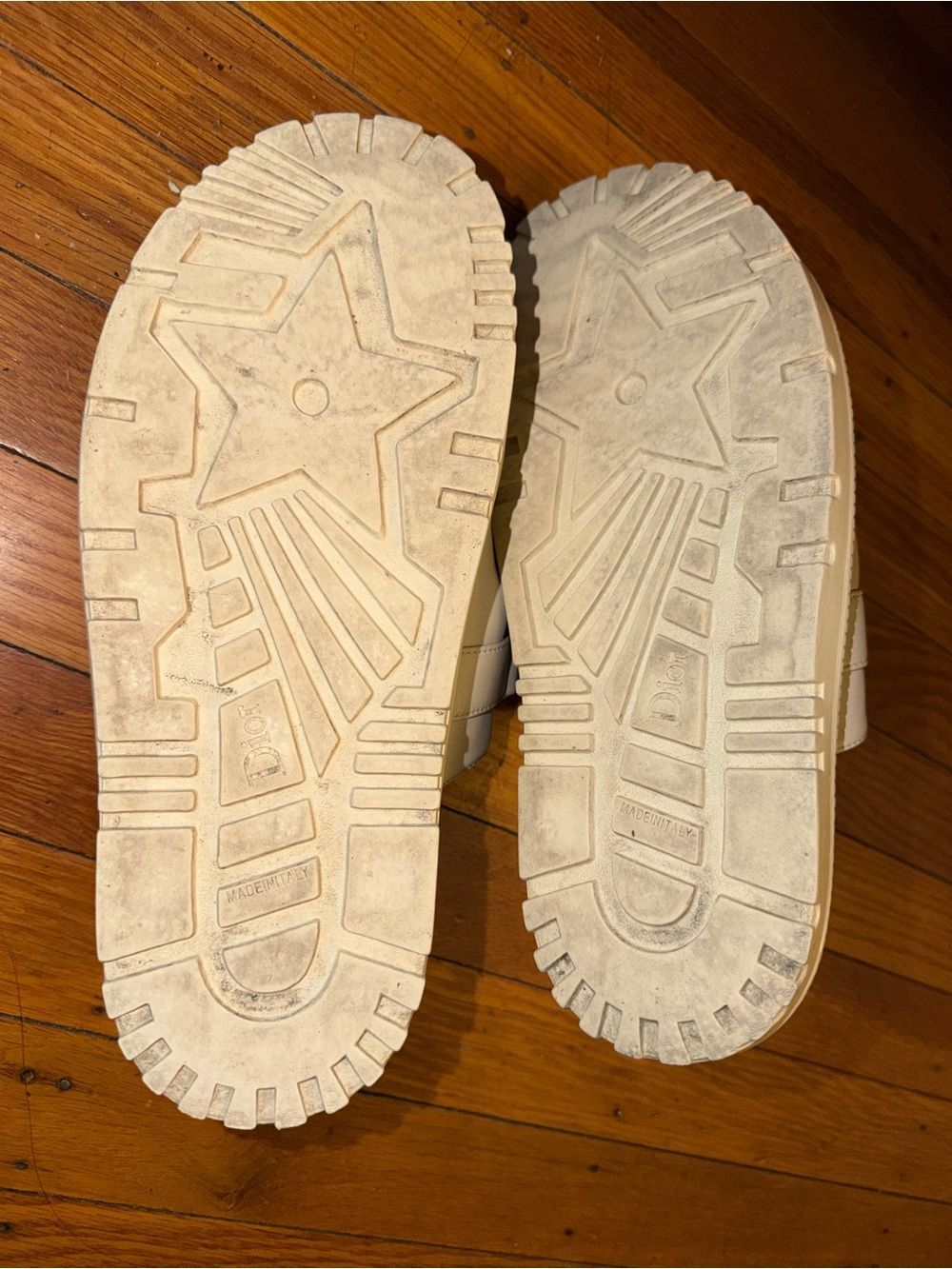 Cream Leather Double-Strap Slides with Gold DIOR Logo, Size 9. (EU 40) - Picture 6 of 8